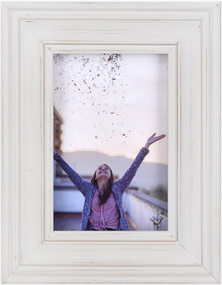 RPJC 4x6 Wlide-Frame Picture Frames Made of Solid Wood High Definition Glass for Table Top Display and Wall Mounting Photo Frame White