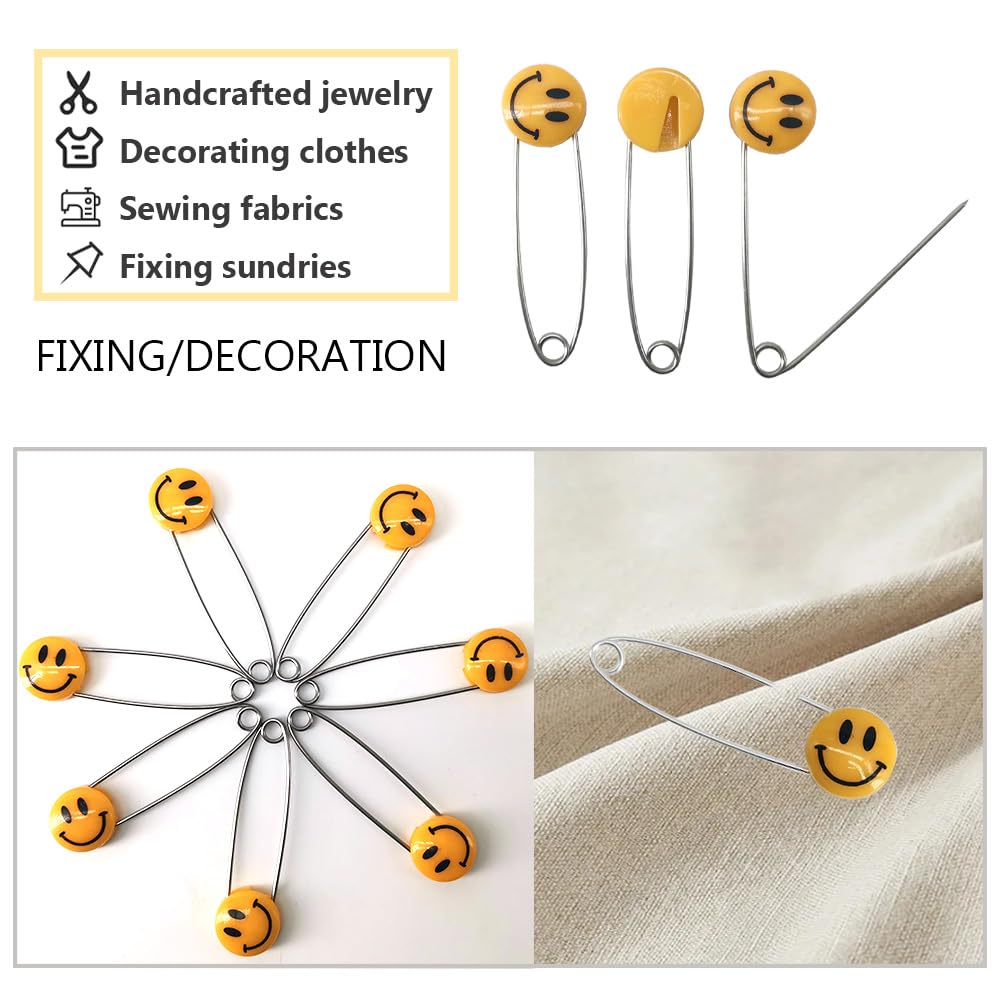 30 spille per pannolini, simpatiche spille da balia in plastica con faccina sorridente, per fai da te, artigianato, tessuti, pannolini e riparazioni di indumenti (arancione)