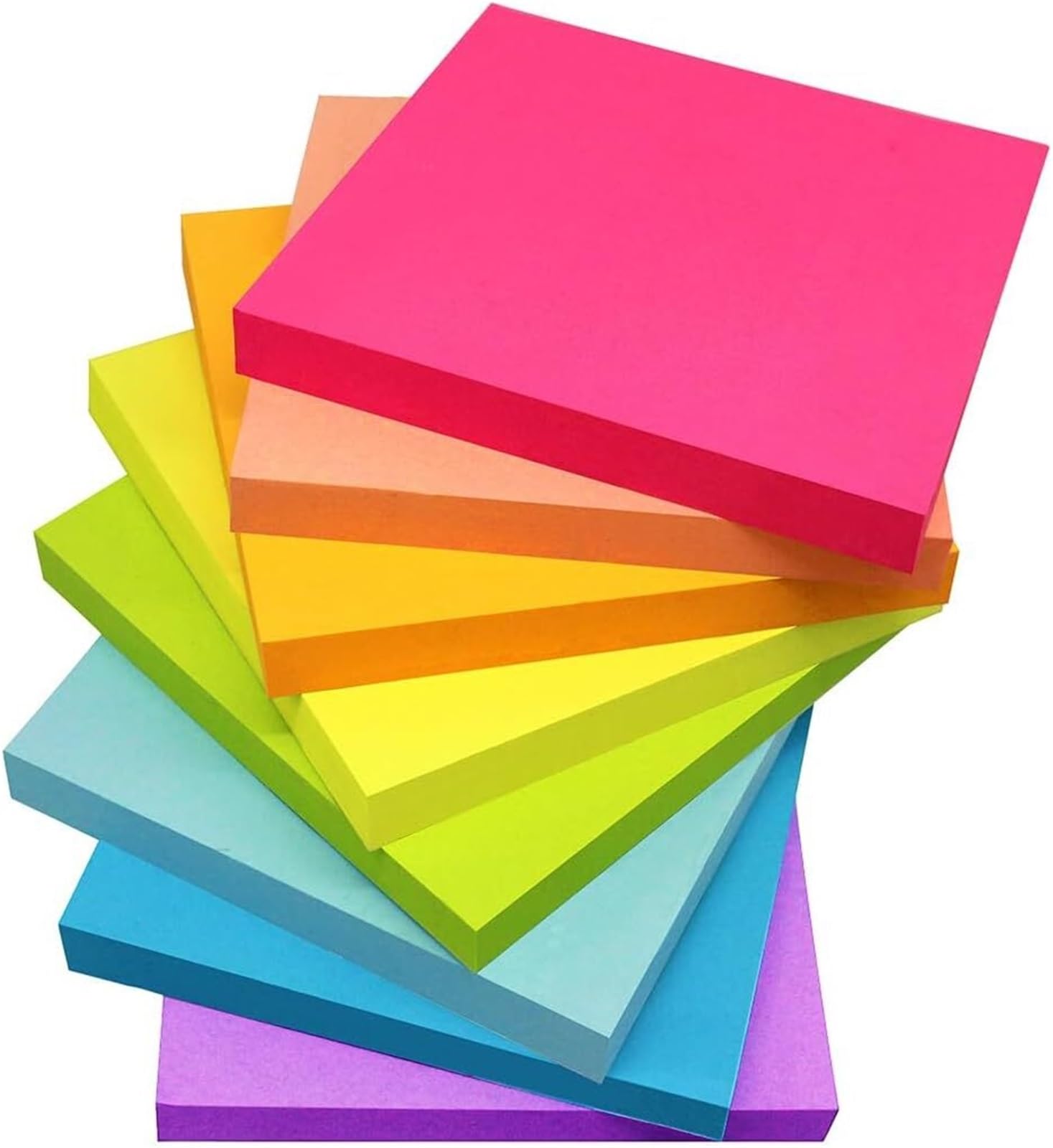 Haftnotizen, 8 Stück, 7,6 x 7,6 cm, leuchtende Farben, selbstklebende Blöcke, einfach zu versenden für Notizbücher,