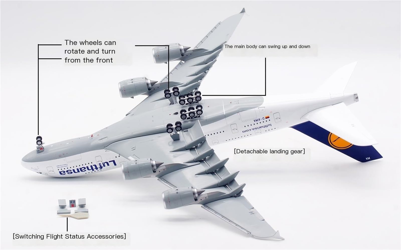 GXNRHG Repliki modeli samolotów Repliki samolotów w skali butikowej 36 cm 1/200 dla Lufthansy dla Airbusa A380 D-AIMA Odlewane modele samolotów Miniaturowy model samolotu (klapa)