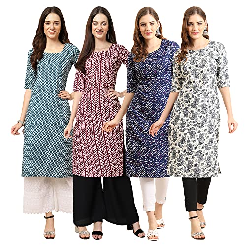 Image of Pinkmint Women's Crepe Digital Print Straight Kurta [Pack of 4]