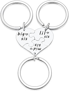 3PCs Big Sis Mid Sis Lil Sis Heart Puzzle Piece Necklace Set, Sisters Gifts from Sister Birthday Jewelry