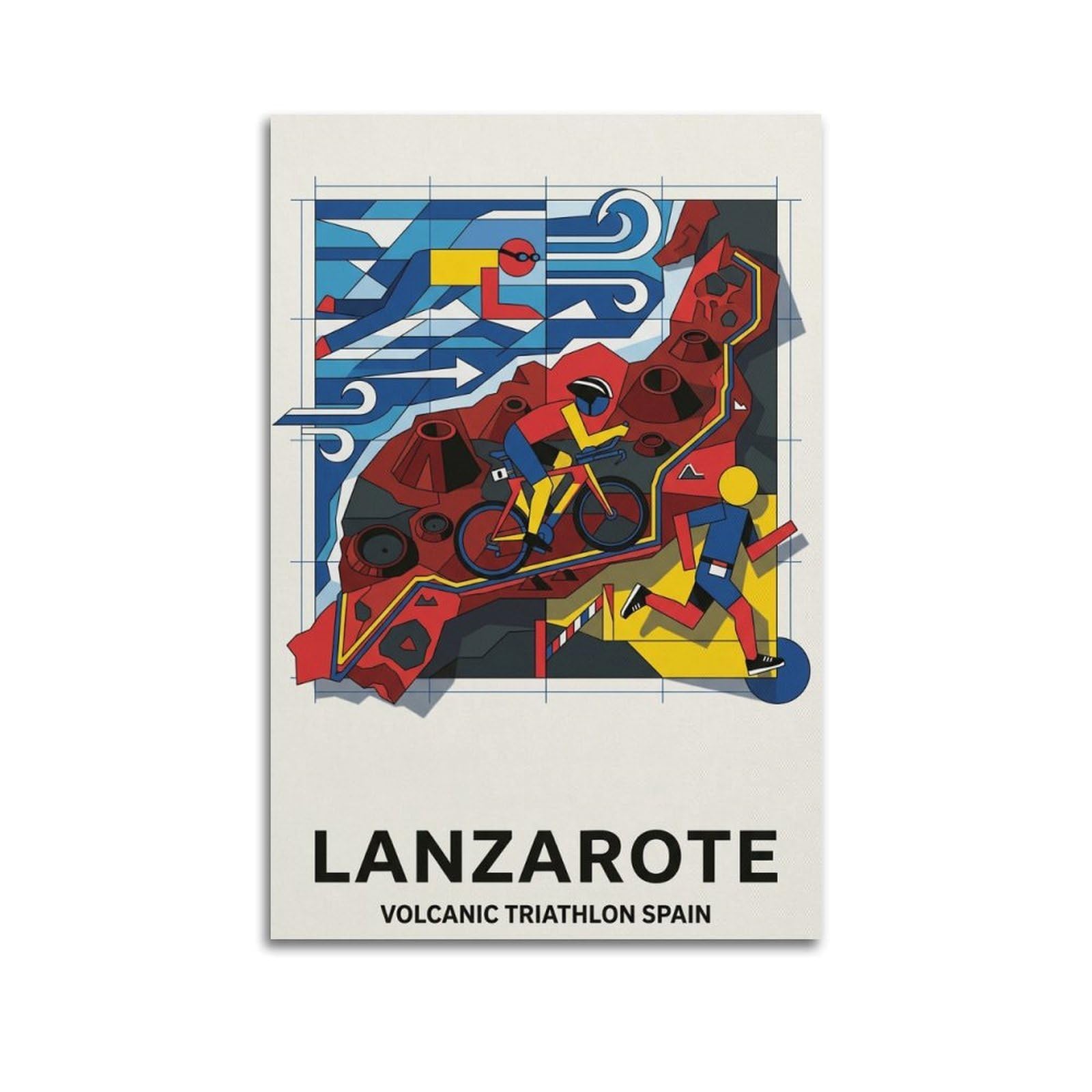 XKUGA Bauhaus Style Spain Lanzarote Volcanic Triathlon Poster Modern Decorative Canvas Prints - Ideal Wall Art for Family, Man Cave, Game Room, Boys & Girls Bedroom 20x30inch(50x75cm)