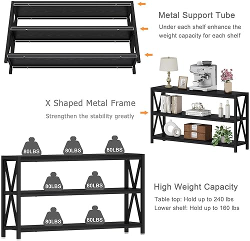 Miniatura 5 de FATORRI Mesa consola para entrada, mesa de sofá larga con estantes debajo de la ventana, mesas de pasillo de madera y metal para vestíbulo (55