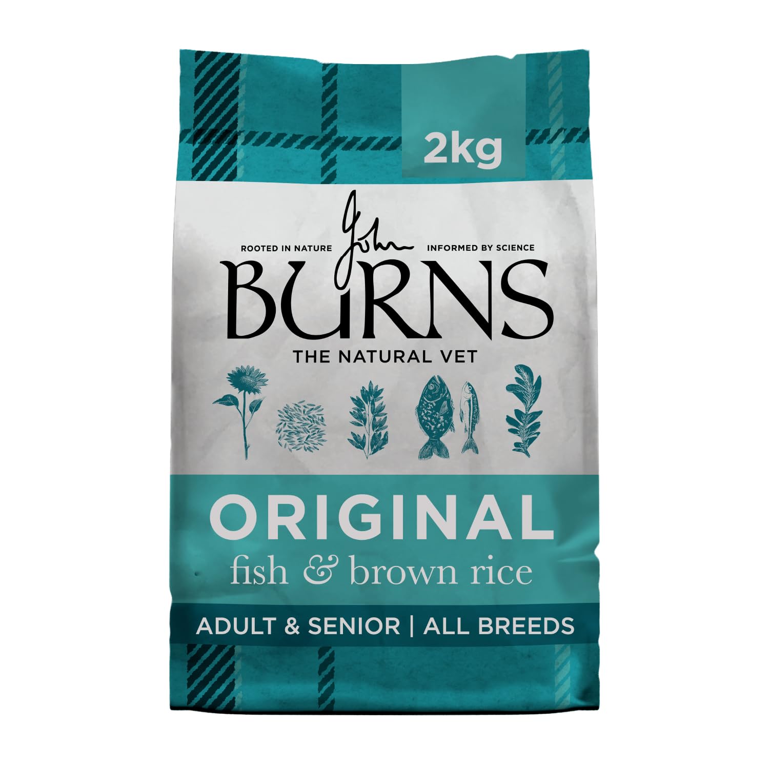 Burns Original – Dry Dog Food – Adult & Senior – Fish & Brown Rice 2kg – Complete Food - Made with Natural Ingredients - Hypoallergenic - Single-Source Protein