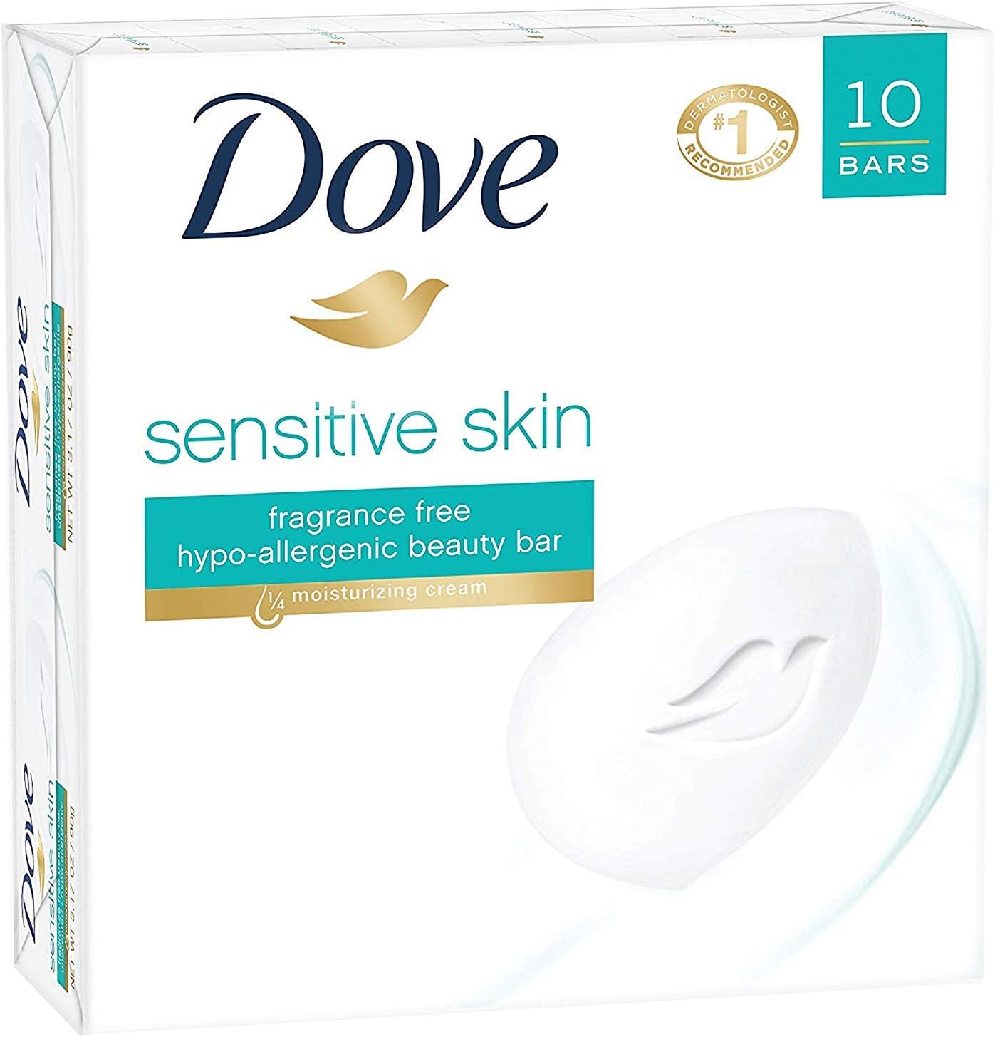 Dove Beauty Bar Soap, Pure and Sensitive, Unscented - 10 Count x 3.5 Oz / 100g Each
