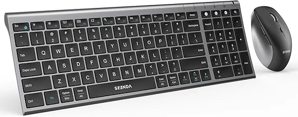 seenda Bluetooth Keyboard and Mouse Combo, COE401 USB+Dual BT Multi-Device, Rechargeable Wireless Keyboard Mouse, Slim Compact Combo Compatible for Mac OS Windows PC Laptop MacBook iPad - Black Grey