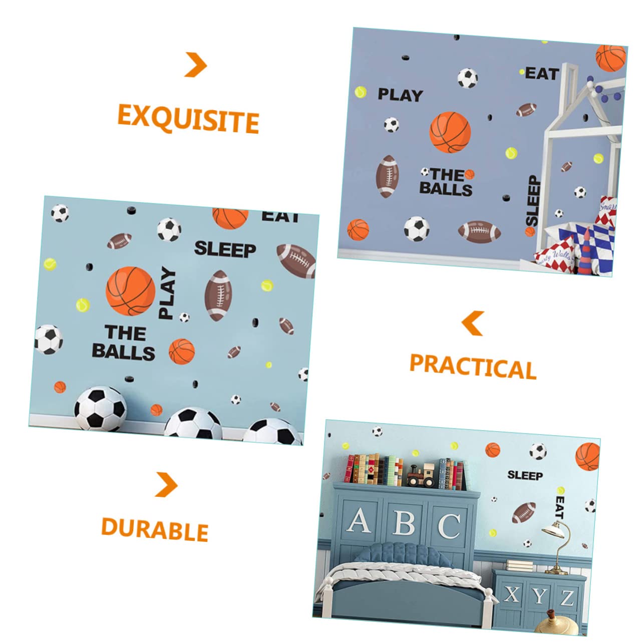 Toyvian 4pezzi Adesivi Murali Decorativi Per Ragazzo Ragazza Stickers Rimovibili Con Motivi Sportivi Di Calcio e Basket Per Camerette e Stanze Dei Giochi