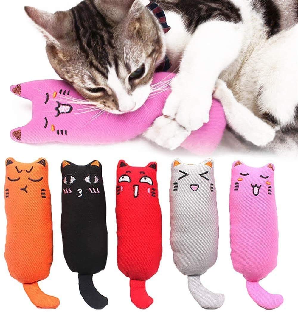 DELFINO Catnip Toys, 5 Pcs Bite Resistant Catnip Toys, for Cats Catnip Filled Cartoon Interactive, Pet Pillow, Scratch Teeth Cleaning Grinding Chew Toys, for Kitty Kitten