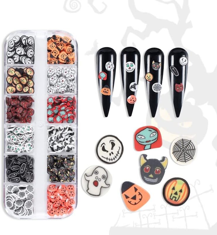 Halloween Nail Art Decorations Cute Pumpkin Witch Polymer Clay Slices Manicure Design Nails Accessories Holiday 3D Parts Jewelry - (Color: 12WSJRT)