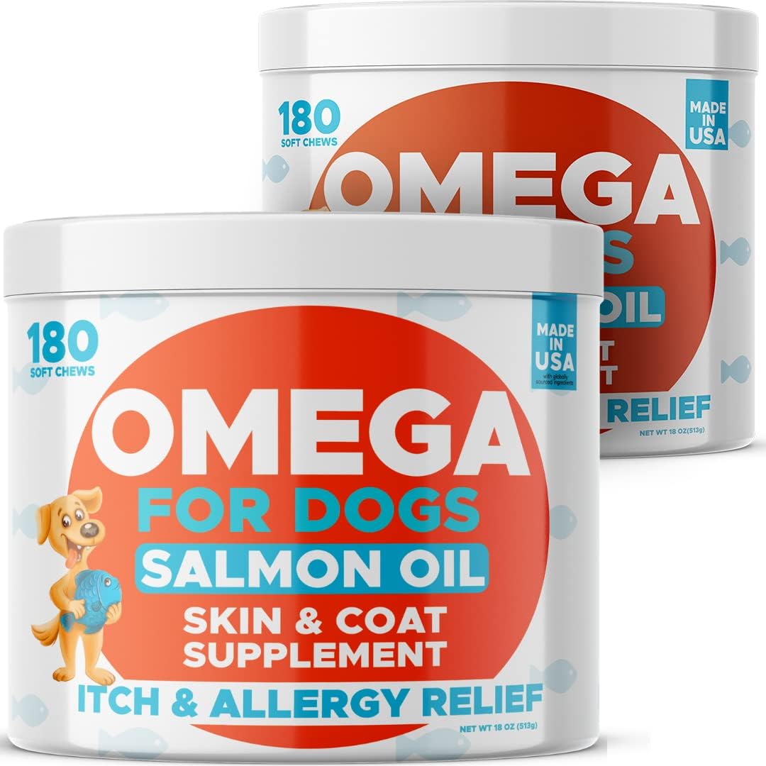 Omega 3 Alaskan Fish Oil Treats for Dogs (360 Ct) - Dry & Itchy Skin Relief + Allergy Support - Shiny Coats - EPA&DHA Fatty Acids -…