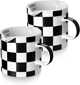 ABRUTY Espresso Cups, 5 OZ Ceramic Double Spouts Cups, Espresso Shot Cup with Handle and Measuring, Small Coffee Mugs Accessories for Espresso Machine Set Suitable for Milk Syrup