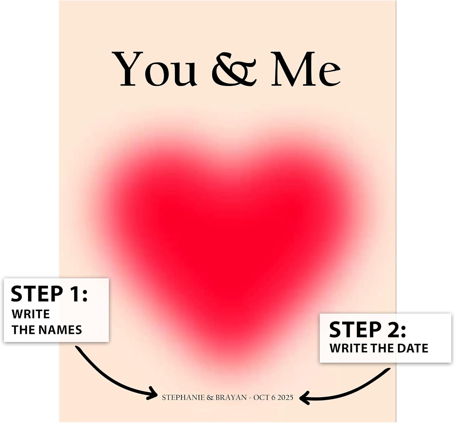Poster Master Personalized Big Heart Print, Customized You & Me Typography Poster and Canvas, Love Art, Gift for Couples, Available in 8x10 to 30x40