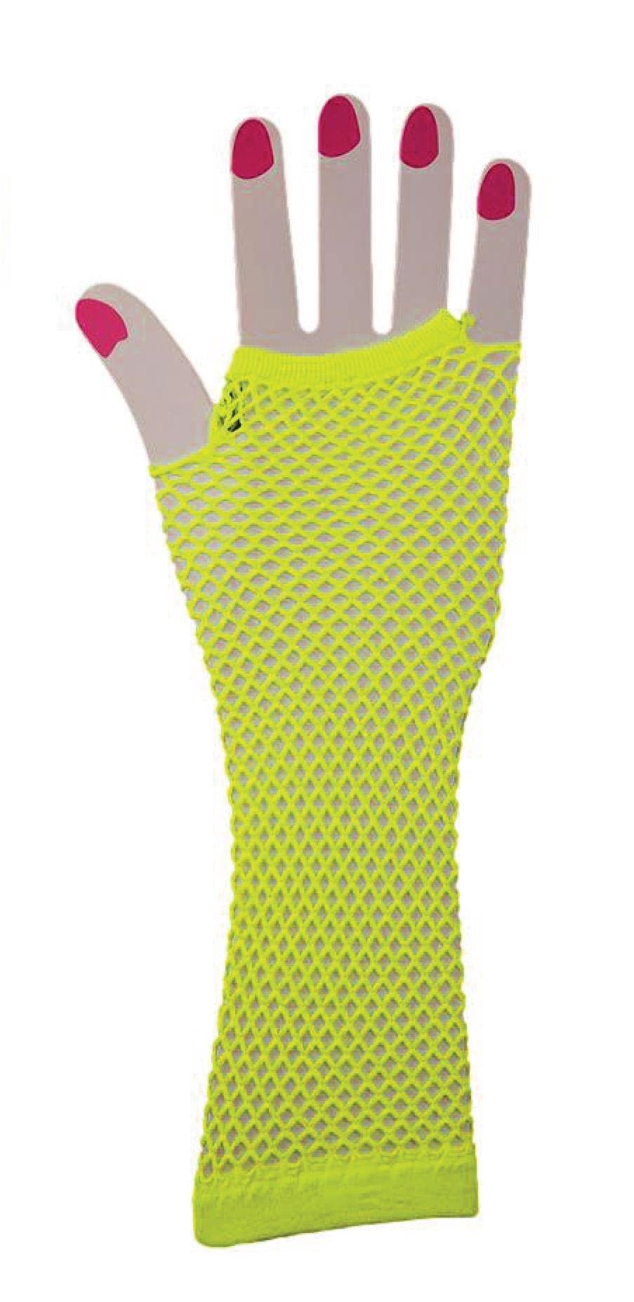 The Glowhouse 80s Neon Fishnet Gloves Short and Long Vibrant Colours (Long Yellow)