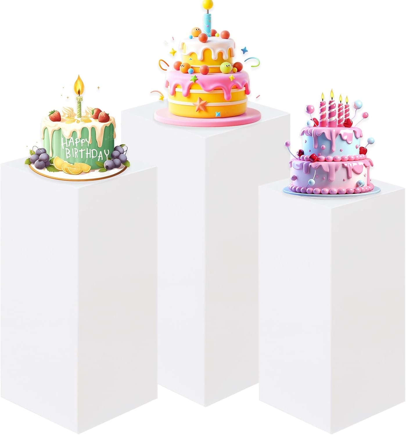 HAISIWLKJ 3PCS Square Pedestal Stands for Parties, Small White Metal Square Plinths Dessert Table Cube Display Pillars for Birthday Wedding Bridal Party Decorations
