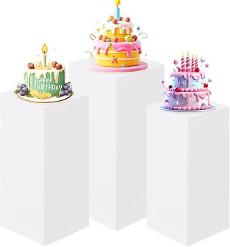 HAISIWLKJ 3PCS Cylinder Pedestal Stands for Parties, White Metal Round Cylinder Plinths Dessert Table Display Pillars for Birthday Wedding Bridal Baby Shower Party DecorationsSmall