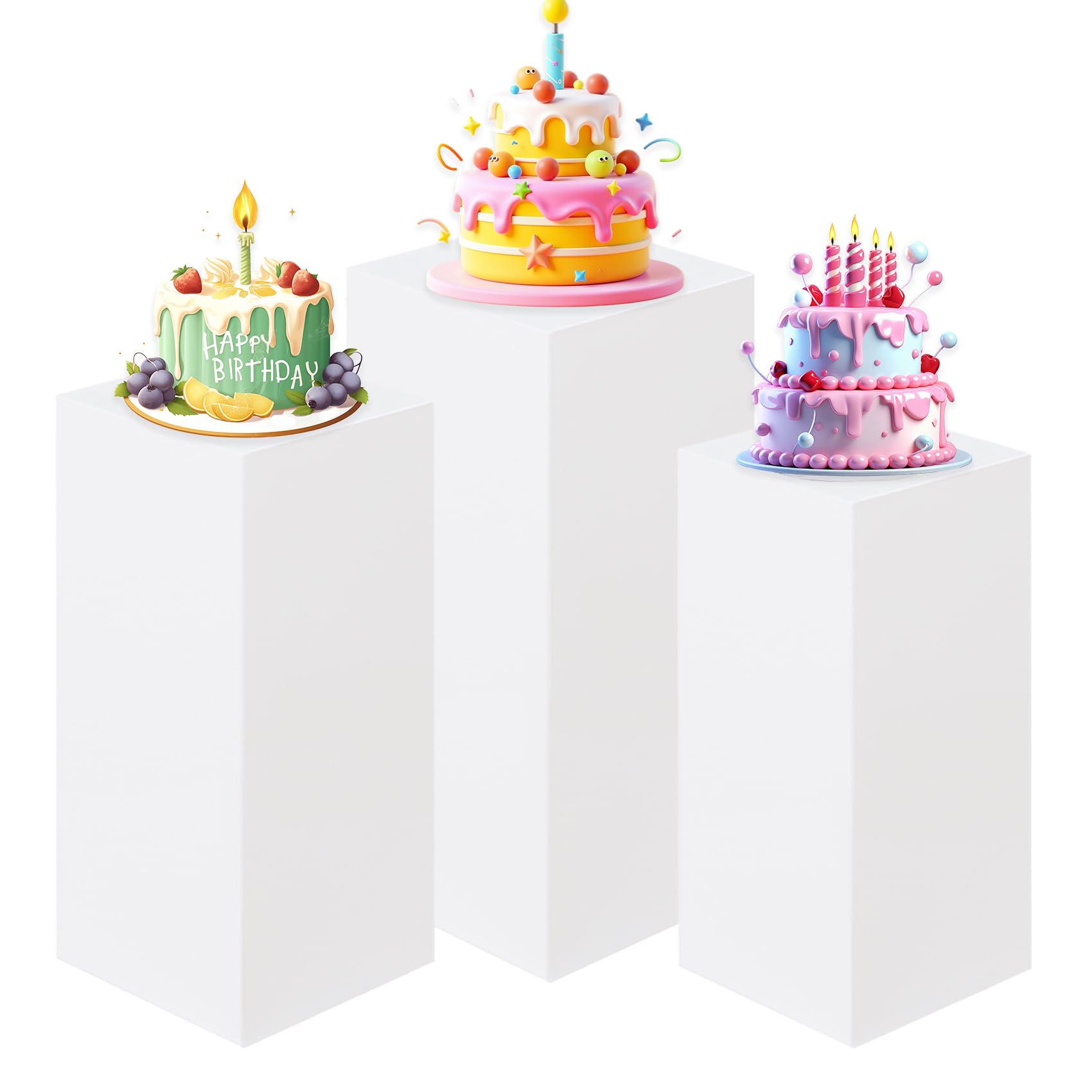 haisiwlkj 3pcs cylinder pedestal stands for parties, white metal round cylinder plinths dessert table display pillars for birthday wedding bridal baby shower party decorations(small)