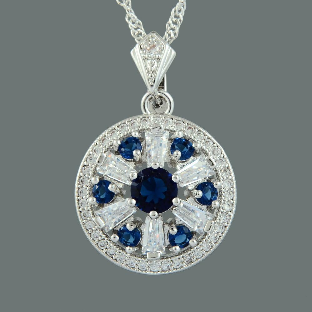 RIZILIA BLOSSOM Pendant with 18" Chain & Round Cut CZ [4 Colors available] in White Gold Plated, Simple Modern Elegant - Image 2