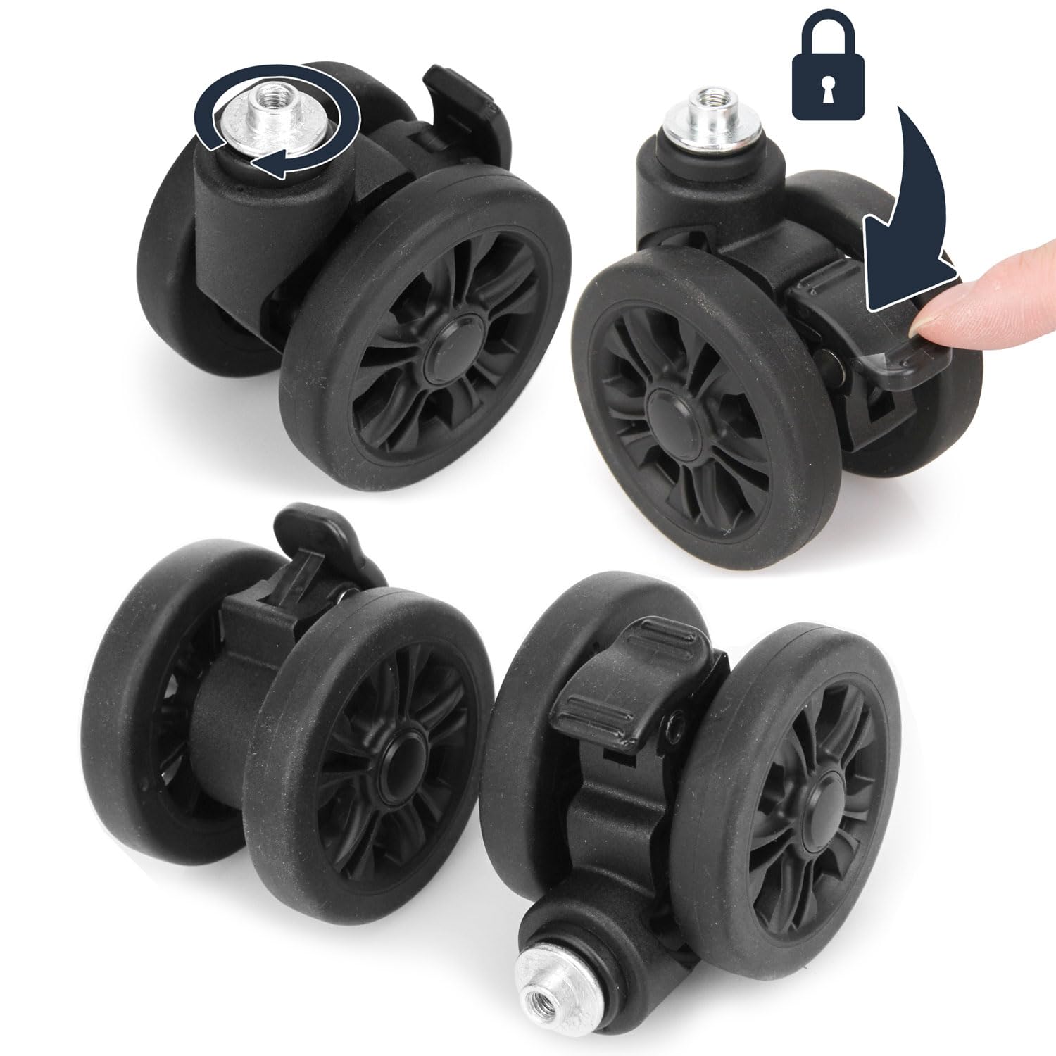スーツケース タイヤ交換 通用型 4個セット 直径55cm スーツケースキャスター交換 スーツケースホイール 修理部品 車輪 交換部品 キャリーケースキャスター補修用 ブレーキ/ダンパー付き 日本語取扱説明書付き (ブレーキ付き)