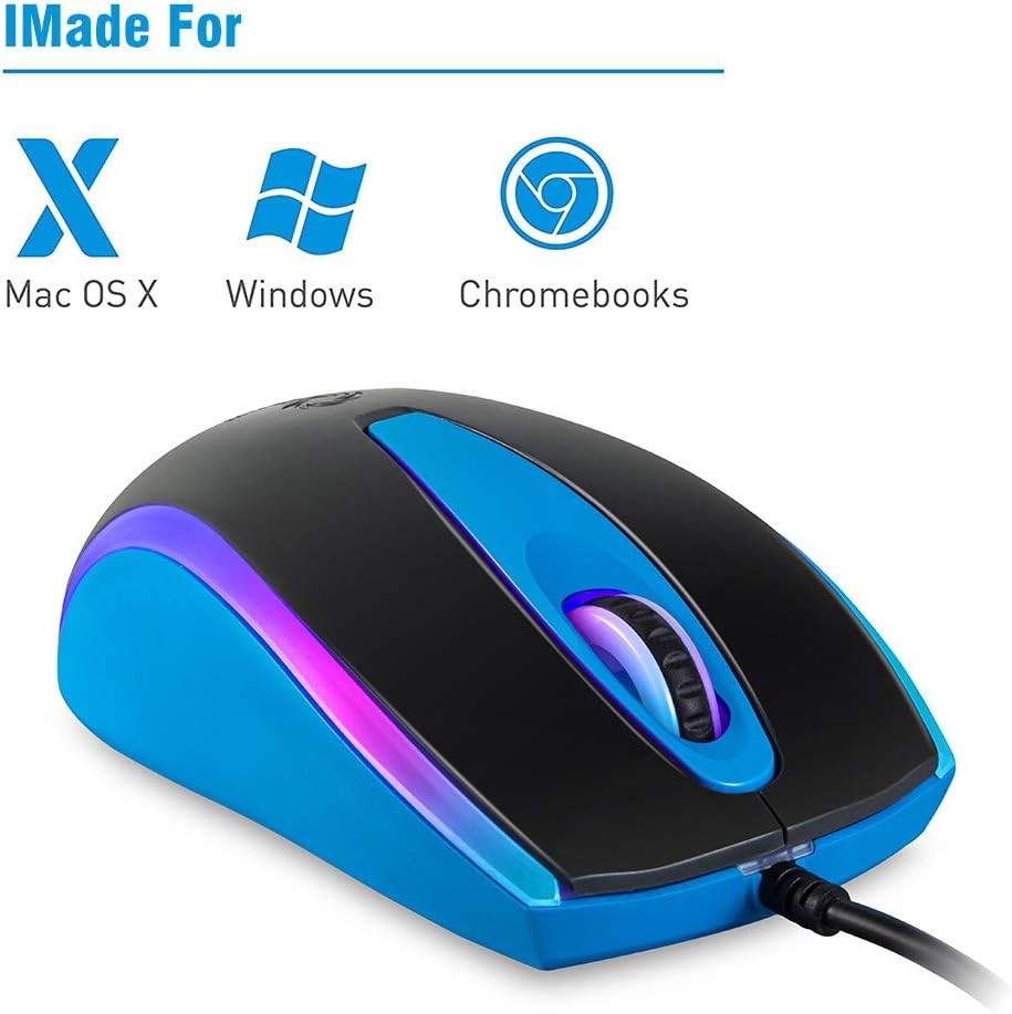 Wired Mouse, 1200DPI, Rainbow Breathing Light, USB Computer Mouse for Kids/School/Office/Home/Gaming Mouse, Compatible with Windows for PC, Laptop, Desktop, MacBook(Grey)