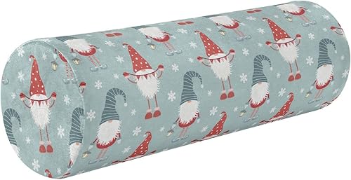 linqin Merry Christmas Gnome Snowflakes Bolster Pillow for Bed Memory Foam Neck Roll Pillow for Sleeping Round Pillow Covers Decorative Small