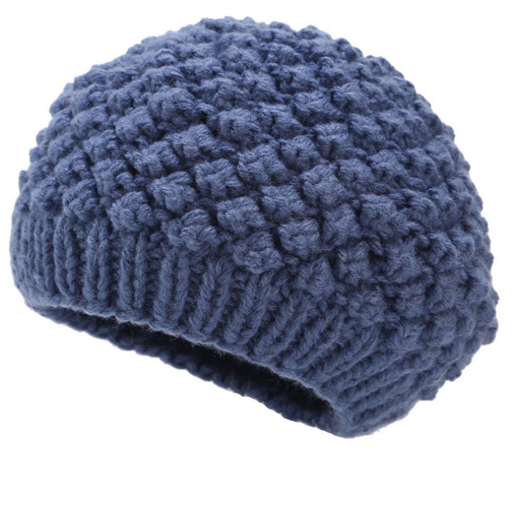 LroHan Women Crochet Beret Beanie Hat Ladies Slouch Winter Baggy Cap Solid Color Navy Blue