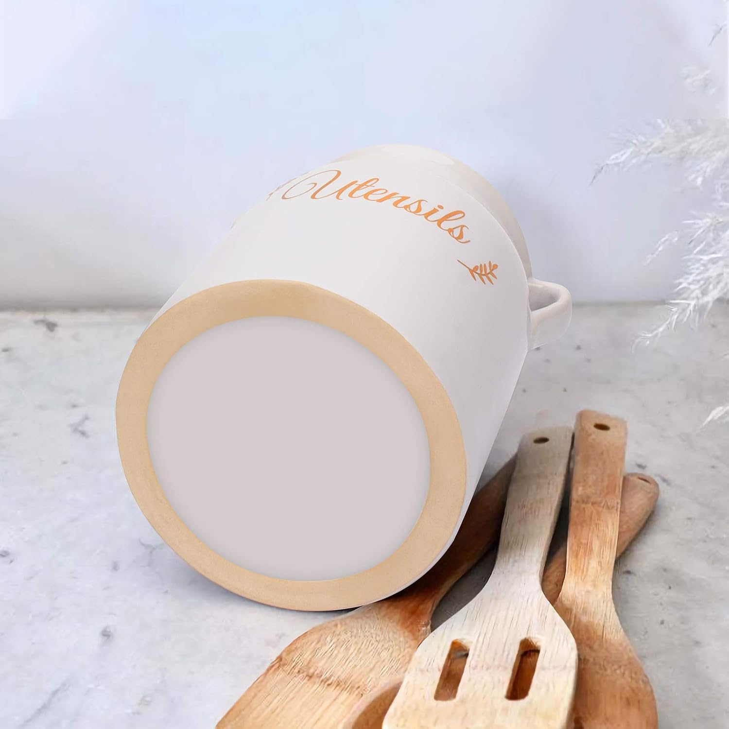 AKKO Kitchen Utensil Holder for Countertop White Ceramic Utensil Crock Large Utensil Organizer for Storing Cooking Utensils Farmhouse Home Kitchen Decor