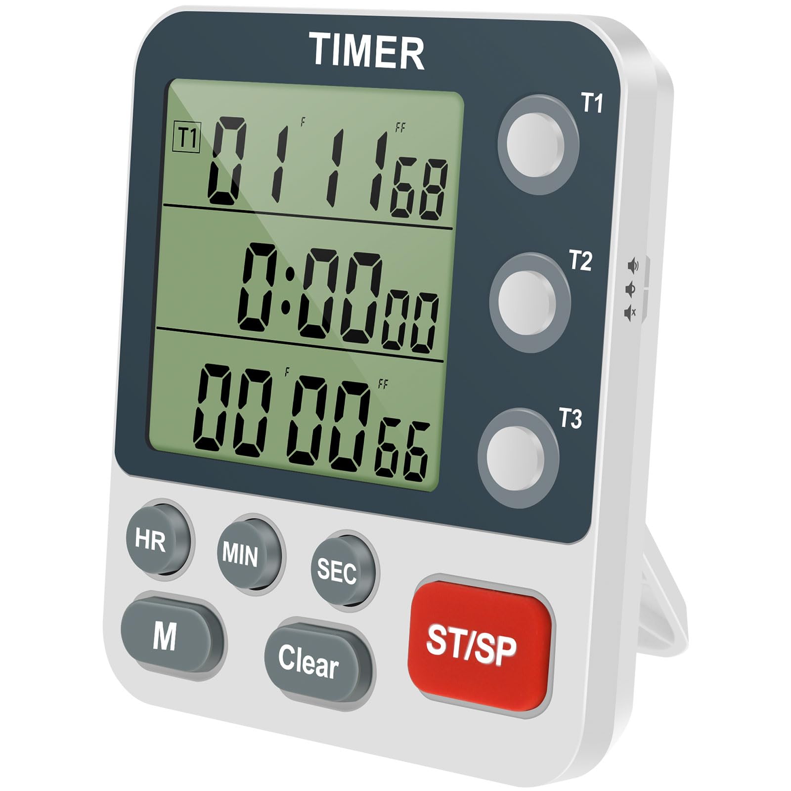 Digital Kitchen Timer, 3 Channels Count UP/Down Timer with Loud Alarm, Magnetic Back, Large Display, Adjustable Volume Timers, Triple Cooking Stopwatch Timer for Kitchen Cooking