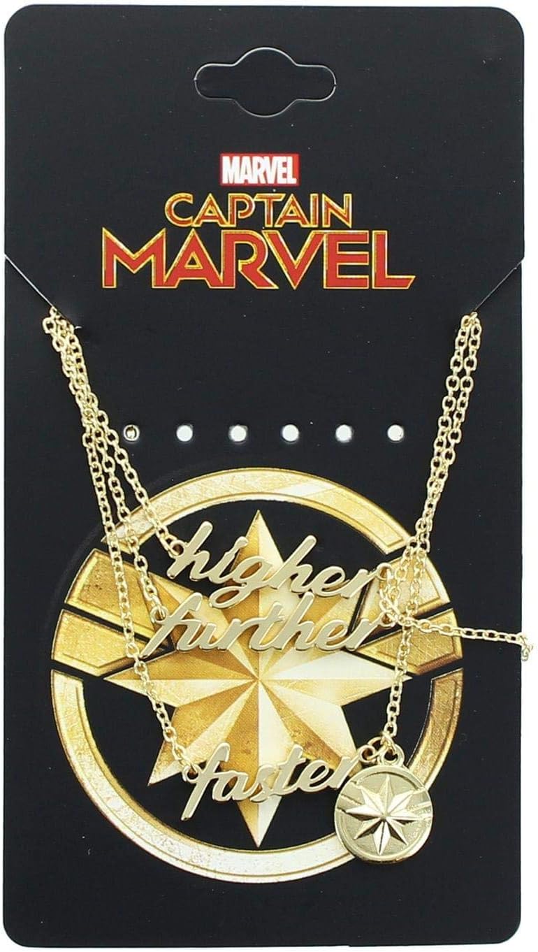 Marvel Captain Marvel Higher Further Faster Gold 3 Tiered Pendant Necklace