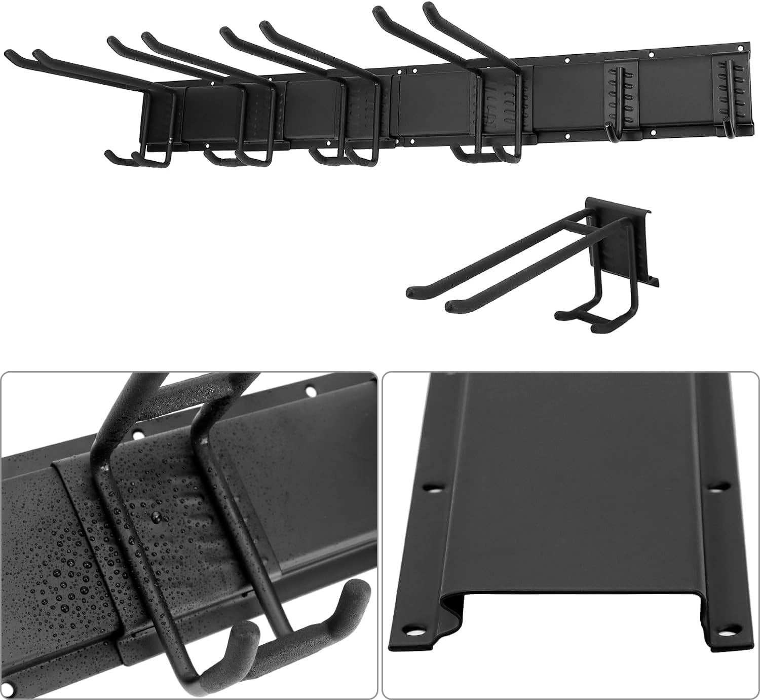 Porte Outils Mural Premium - Range Outils de Jardin avec 6 Crochets Réglables, Support Balais Mural pour Garage/Jardin - Organisation du Garage en Acier Robust