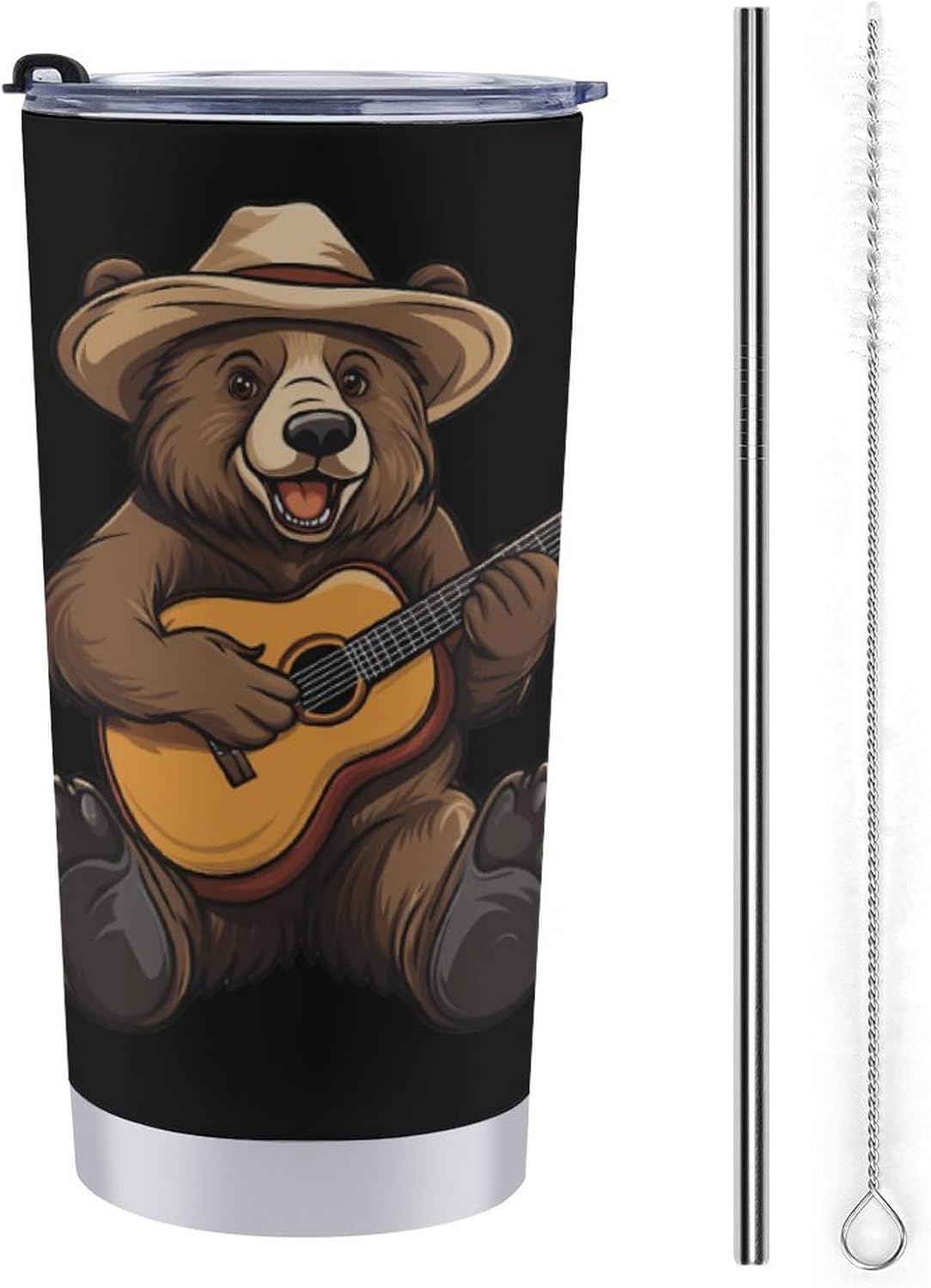 Bear Playing Guitar Travel Coffee Mug Stainless Steel Insulated Tumbler Water Bottle Tea Cup for Home Office