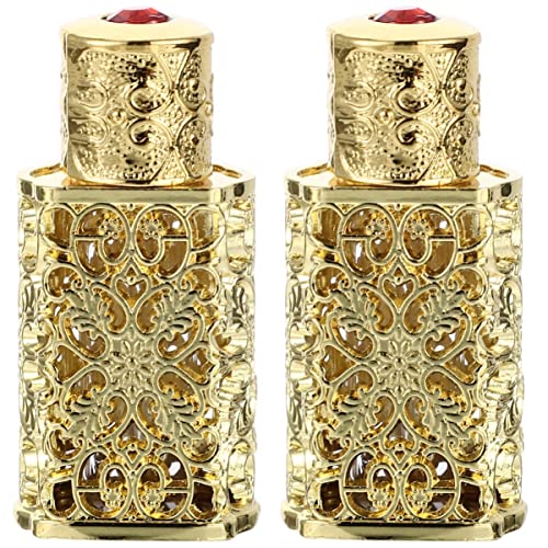 FRCOLOR Vintage Decor Glass Terrarium of 2 Hollow Metal Essential Essential Oil Dispenser perfume bottles empty Essential Oil Dropper Bottle Oil Dropper Bottle Travel Lotion Container Gold Decor -  5NP808NHPHV45W17SY