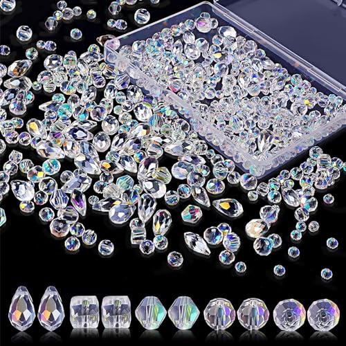 Natuce 900 Piezas Cuentas de Cristal, Cuentas de Vidrio Transparente, Facetadas Cristal Abalorios 4m 6m 8m Cristal Cuentas con Caja, para Hacer Pulseras Collares Manualidades