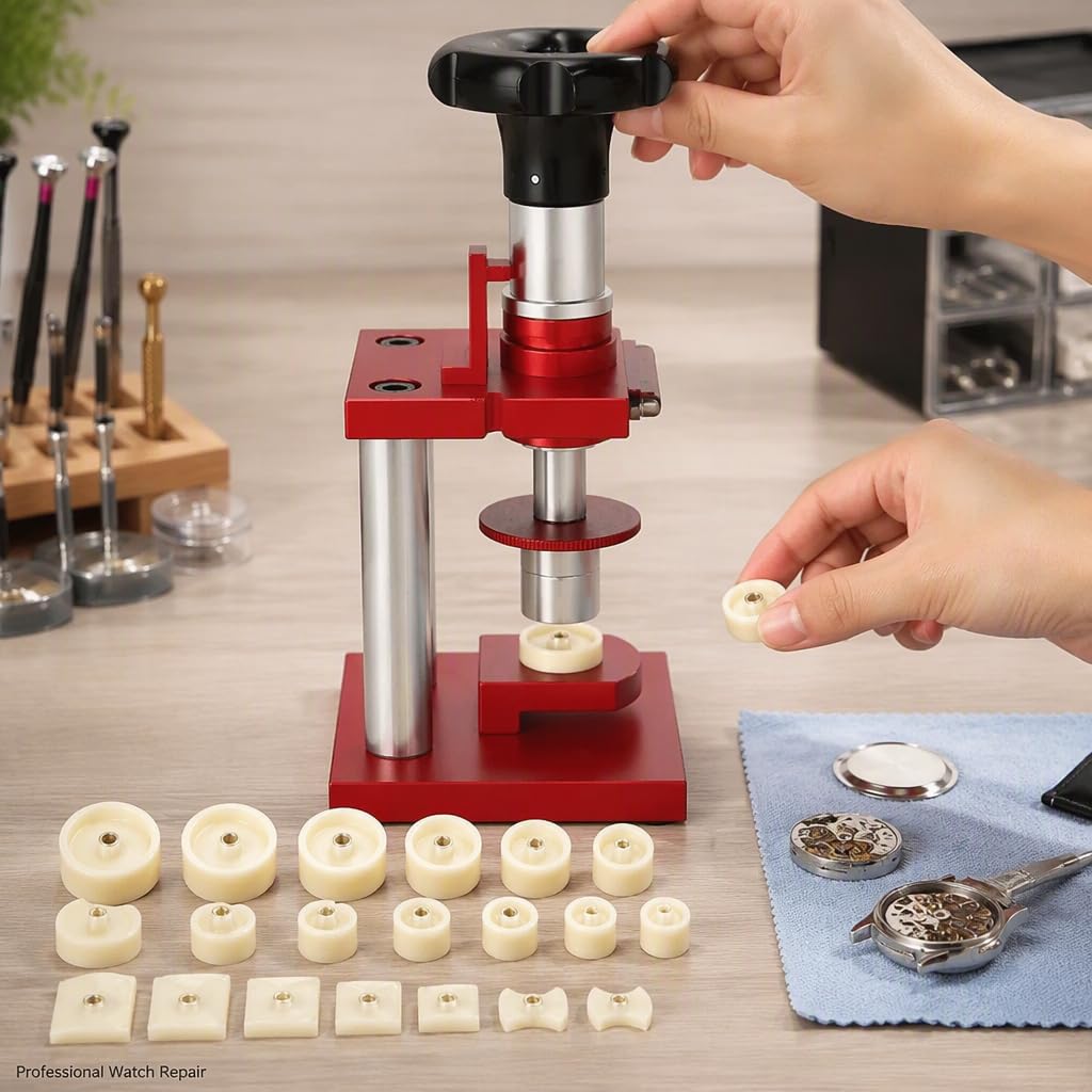 Kit de Prensa para Relojes con 20 Troqueles, Abre y Cierra Tapas traseras y biseles de Cristal, reparación Profesional