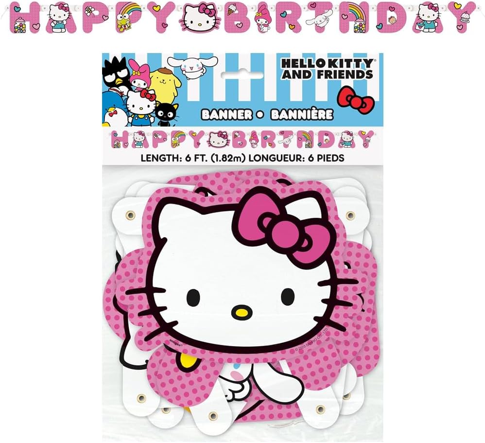 Hello Kitty Birthday Party Supplies with Tablecloth, Plates, Napkins, Balloons, Banner, Swirls, Party Decorations, Fun Birthday Kit for Parties
