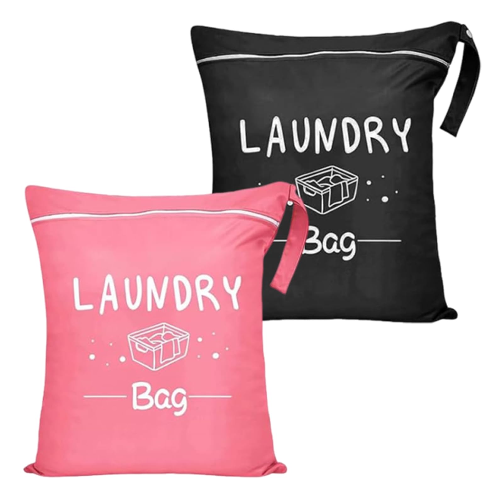 2 PCS Travel Laundry Bag, Portable Laundry Travel Bag with Zipper and Handle, Durable Storage bags for Dirty Clothes, Laundry Bags for Travelling Gym Camping (Black Pink)