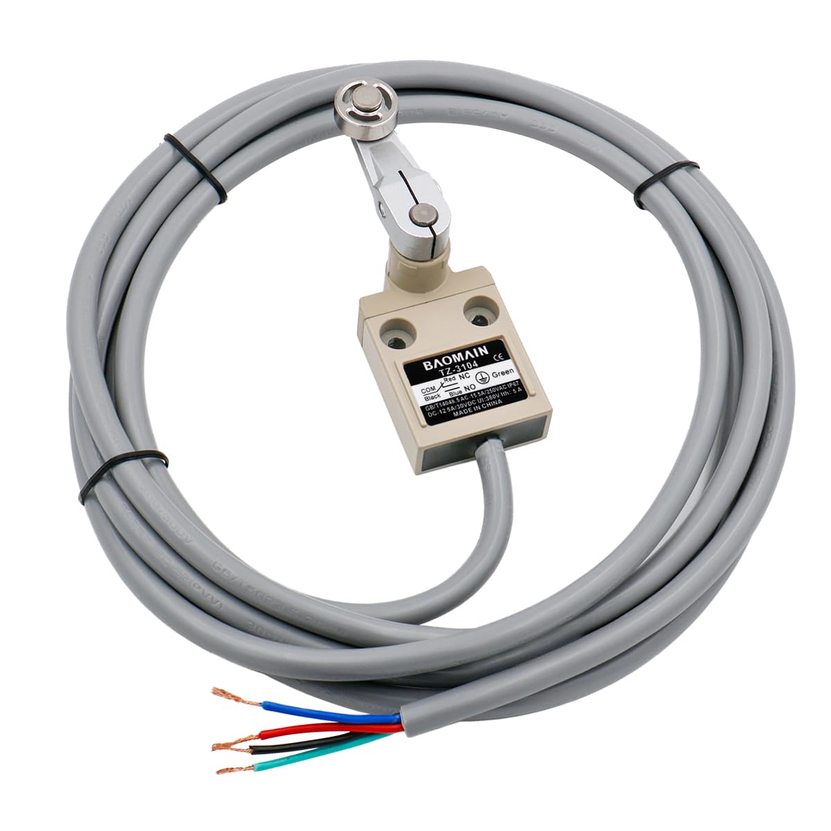Baomain BM-3104 Interruttore di finecorsa, TZ-3104 con leva a rullo e pistone, azionamento momentaneo SPDT 1NO+1NC impermeabile IP67， TZ-3104