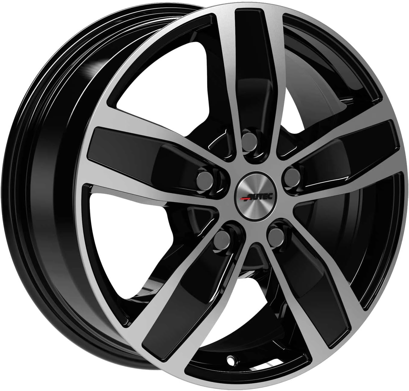 Single AUTEC QUANTRO alloy rim, angled view, showing the black polished spokes and silver accents.