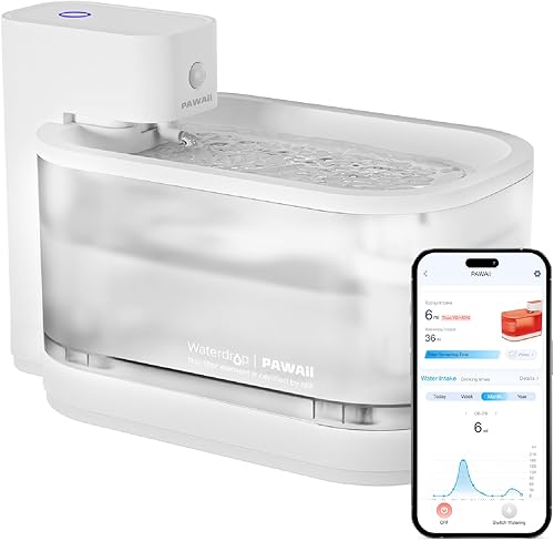 Pawaii Fuente de agua WiFi para mascotas, control por aplicación, fuente de agua inalámbrica y funciona con pilas, dispensador automático de agua de