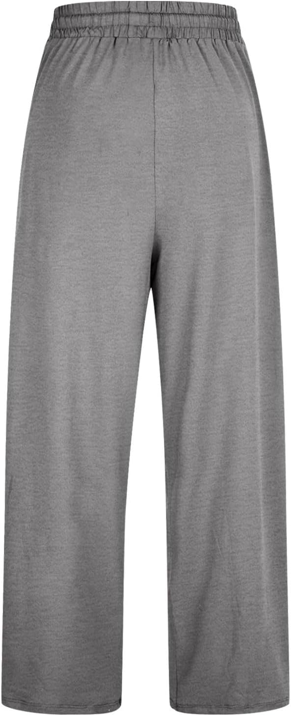 Womens Plus Size Palazzo Pants Wide Leg Drawstring Elastic Waisted Casual Capri Pant Summer Lounge with Pockets