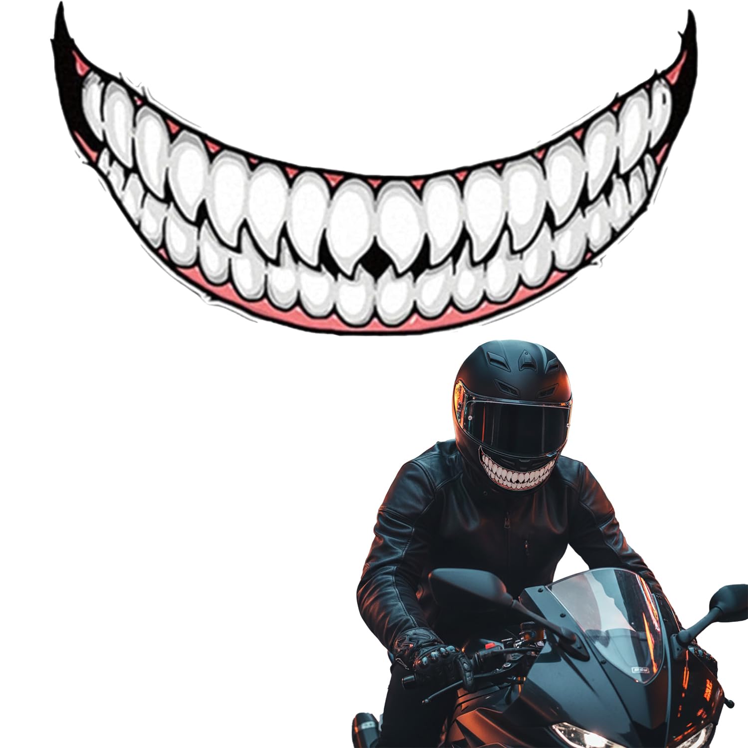 1Pc Helmet Decorative Decals, Smile Shark Teeth Stickers, 7.87 in