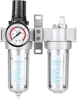 1/4" NPT Compressed Air Filter Regulator Lubricator Combo, Water/Oil Trap Separator,Air Compressor Moisture Trap Oil Water Filter Pressure Regulator Lubricator Tool