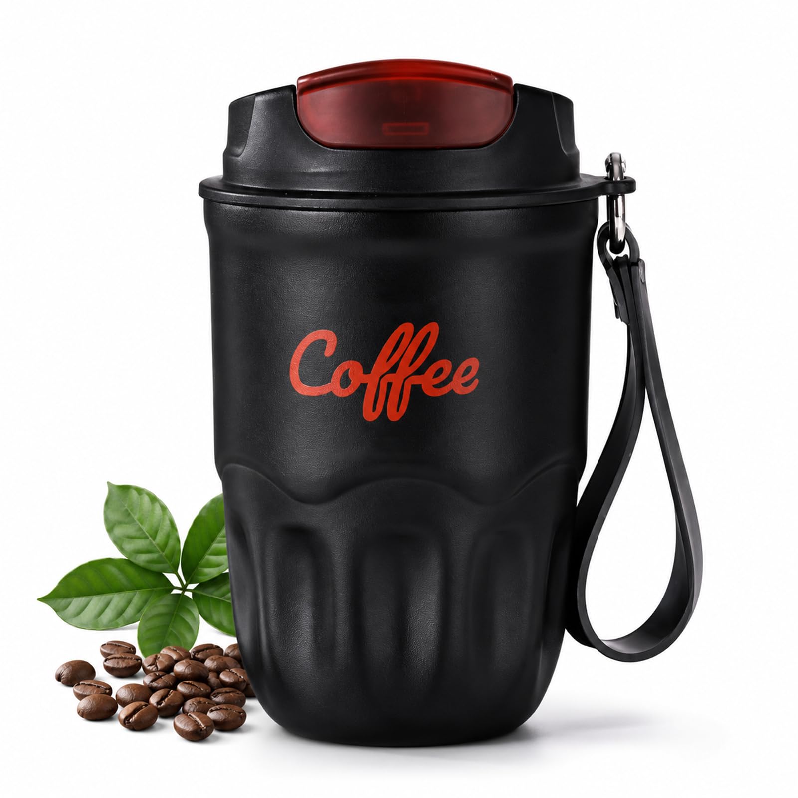 Coffee Vacuum Flask, 1 Count Portable Coffee Cup with Lid & Handle, Stainless Steel Insulated Water Bottle for Home, Office, and Outdoor Use, Insulated Travel Drinkware, Travel Coffee Mugs (Black)