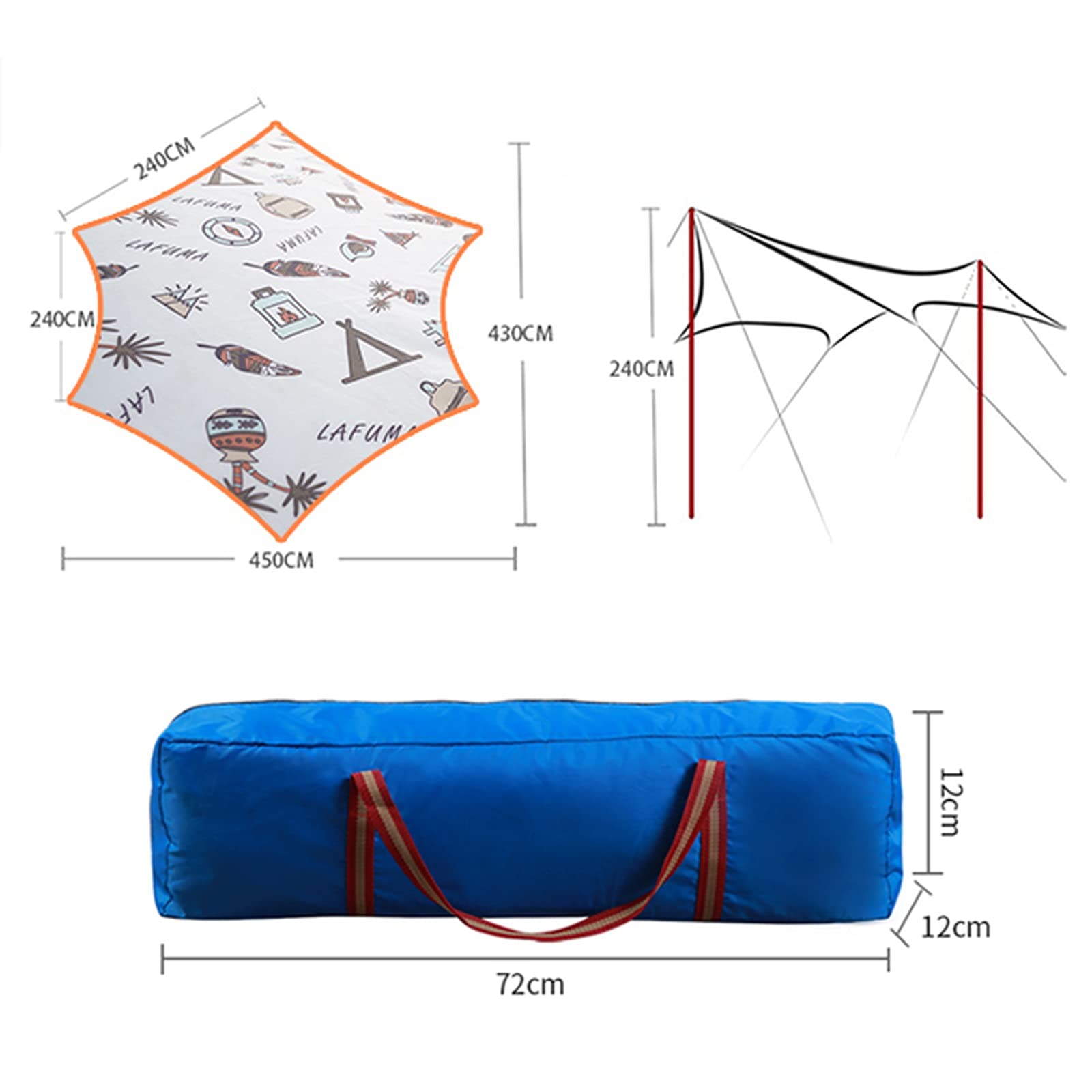 Unigear Zeltplane Wasserdicht, Sechseckig Tarp Mit Ösen + 6 Aluminium Erdnägel+ 6 Seilen, Abdeckplane Für Hängematte, Regenschutz Sonnenschutz Für Outdoor Camping Picknick Festival