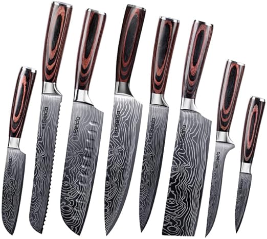 Seido Knives Master Chef Knife Set, 8-Piece Kitchen Knife Set, High-Carbon Stainless Steel Handmade Culinary Knives, Professional Chef Knives, Kitchen Knives