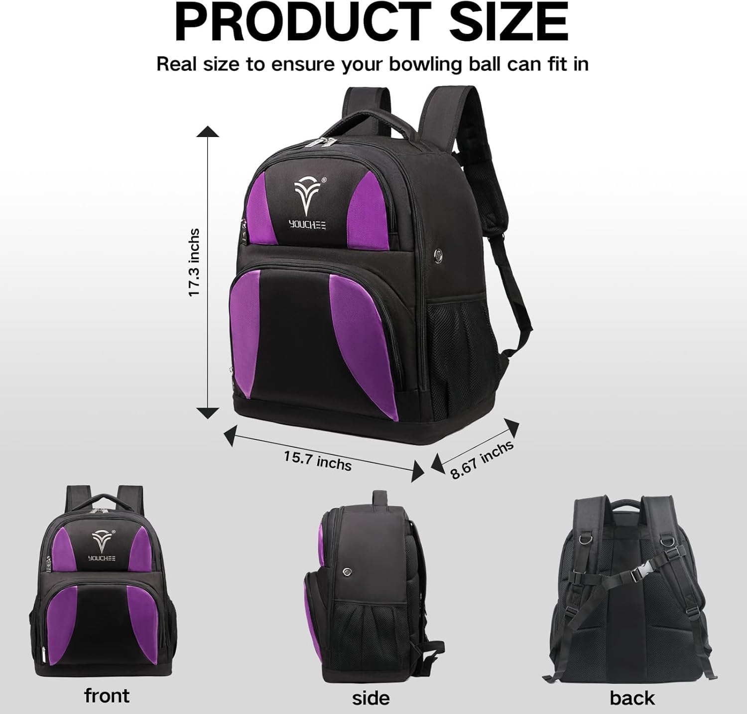 2 Ball Bowling Backpack, Holds Two Bowling Balls & Bowling Shoes Up to Men’s Size 15, Durable Bowling Bag with Multiple Accessory Pockets for Practice & League Play