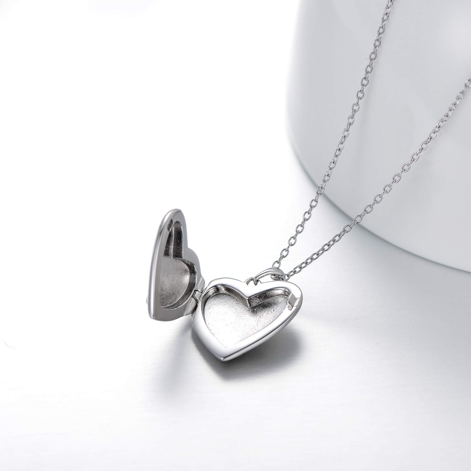 LONAGO - Collana in argento Sterling 925, con medaglione a forma di cuore che può contenere fotografie a scelta