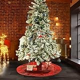 Uheng 36-inch Satin Christmas Tree Skirt Mat with Embroidery Sequined Border Xmas Christmas Holiday...