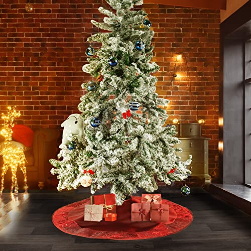 Uheng 36-Inch Satin Christmas Tree Skirt Mat With Embroidery Sequined Border Xmas Christmas Holiday Party Decorations Large For Table Top Trees Indoor Outdoor (Wine Red) #TOP1