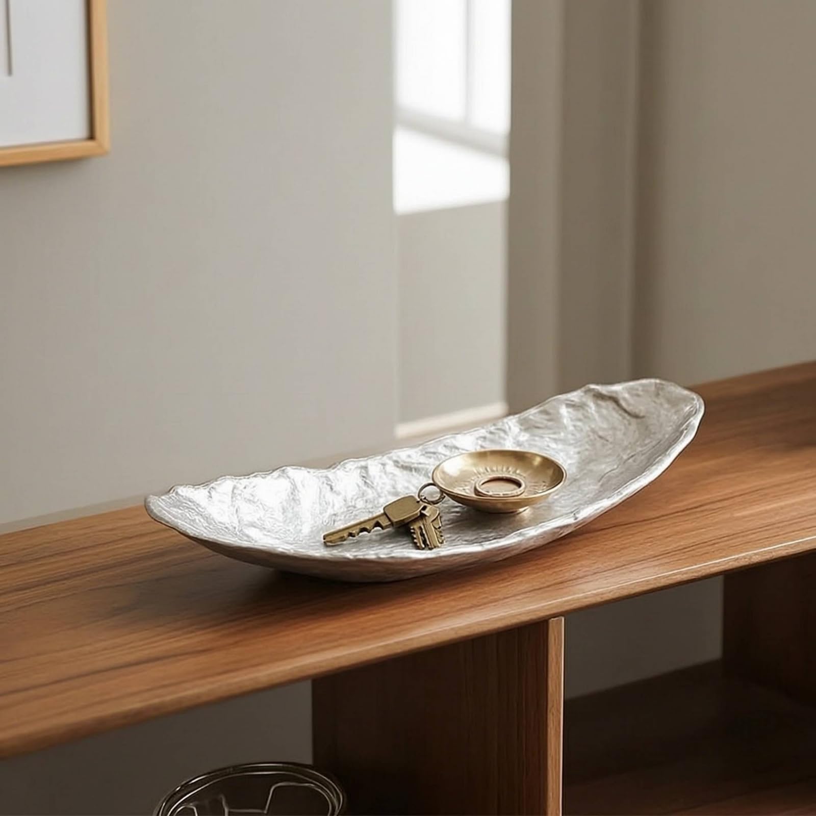 Vassoio Ovale in Alluminio Decorativo Vassoio Martellato Multiuso Piatto da Portata per Tavolo, Soggiorno, size to 1, style to 1